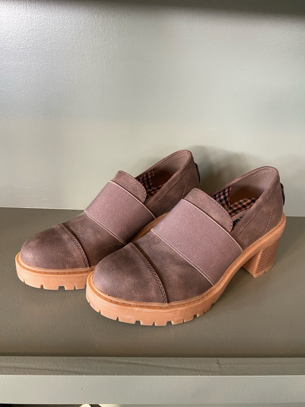 Muk Luks Taupe Slip-On Chunky Heel Loafers